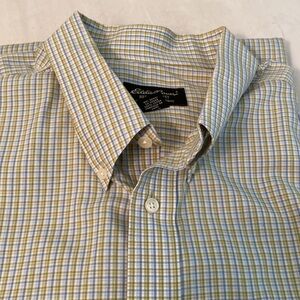 2/$32 Eddie Bauer Relaxed Fit green-blue- white buttons down shirt